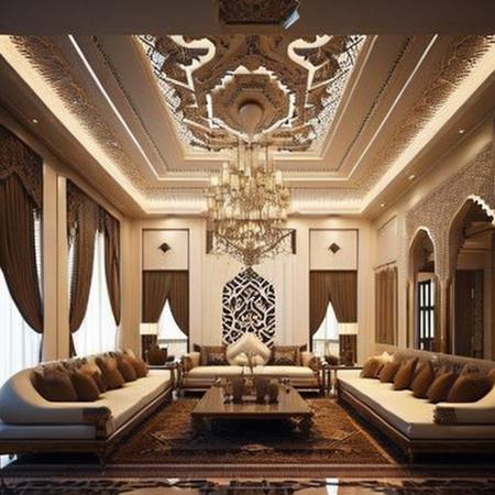 <lyco:Arabic_style_interior_design_Sa_May:1.0>  Arabic majlis interior design