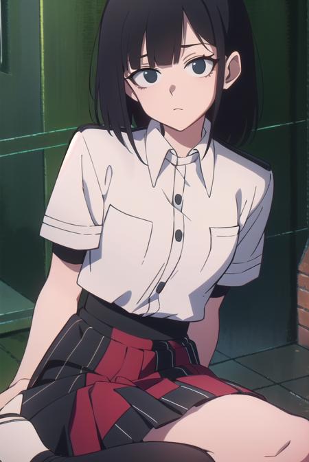 lingqiao, <lora:lingqiaotest:1>, 
ling qiao, bangs, black hair, medium hair, (black eyes:1.5),
BREAK skirt, shirt, white shirt, short sleeves, collared shirt, black footwear, red skirt, sandals, pocket, long skirt, shirt tucked in, breast pocket,
BREAK looking at viewer,
BREAK outdoors, city,
BREAK <lora:GoodHands-vanilla:1>, (masterpiece:1.2), best quality, high resolution, unity 8k wallpaper, (illustration:0.8), (beautiful detailed eyes:1.6), extremely detailed face, perfect lighting, extremely detailed CG, (perfect hands, perfect anatomy),