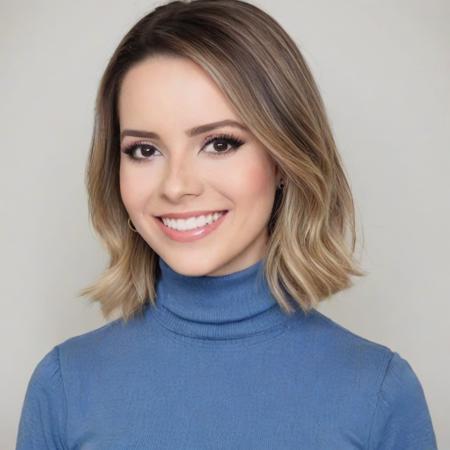 Photo of s4ndyjr, smiling, blue turtleneck blouse, white background