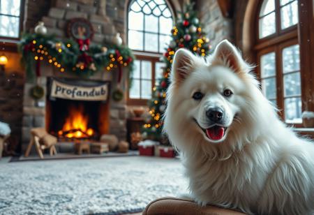 score_9, score_8_up,score_7_up, score_6_up, score_5_up, score_4_up,
best quality, masterpiece, highres, soft lighting,atmospheric lighting, 8K,
large, stone castle,inside,living room with fireplace,(((stone fireplace))),(((stone fireplace)))
,(window),,((((large closed window)))),(morning light coming in),
(((((Outside the window Snow is falling))))),(((it's snowing))), (a lot of snow),(forest), 
super cute, close up, dynamic angle
,(((A white fluffy dog by a christmas tree, with a sign saying "profandub")))
,(((A white fluffy dog by a christmas tree, with a sign saying "profandub")))
,(((A white fluffy dog by a christmas tree, with a sign saying "profandub")))
,(((A white fluffy dog by a christmas tree, with a sign saying "profandub")))
,(((A white fluffy dog by a christmas tree, with a sign saying "profandub")))
,(((A white fluffy dog by a christmas tree, with a sign saying "profandub")))