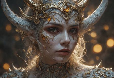 the face of a woman dressed in demon attire, in the style of light gray and light gold, vibrant illustrations, intricately sculpted, realistic hyper-detailed portraits, white and amber, queencore, depicts real life 
Wide range of colors., Dramatic,Dynamic,Cinematic,Sharp details Insane quality. Insane resolution. Insane details. Masterpiece. 32k resolution.
<lora:add-detail-xl:0.95> <lora:dvr-lnds-sdxl:0.3> dvr-lnds-sdxl <lora:MJ52:0.25> <lora:ral-apoctvisn-sdxl:0.3> ral-apoctvisn <lora:zavy-cntrst-sdxl:0.35> dark, chiaroscuro, low-key <lora:zavy-rmlght-sdxl:0.41> zavy-rmlght <lora:SDXLFaeTastic2400:0.225>