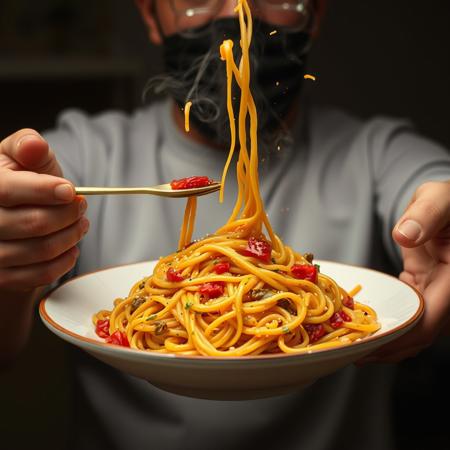 a person (((breaking))) spaghetti