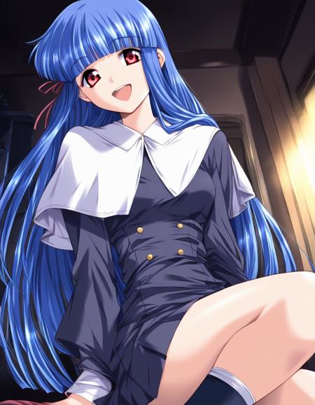 ShinonomeMizuki, blue hair, long hair, red eyes, bangs, breasts,