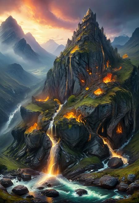 (by Ellen Jewett:1.5), (Bioluminescent Impressionism, Scottish highland  landscape, Flow in the Name of fire* *Channel_42* *中* *Broadcasting* *Artificially_Atypically_Autistically* *Magnetic**Synesthesia* *fire* *lightning*, The Dreamland, green earth, heather, sky sunset, sunrise ,waterfall, great castle on a crag, Crag, highland mountains, ethereal landscapes, depth of field, biotech emotion:1.3) <lora:xl_more_art-full_v1:0.5> <lora:add-detail-xl:1> <lora:RMSDXL_Creative:2>*Channel_42* ral-wlfnte
