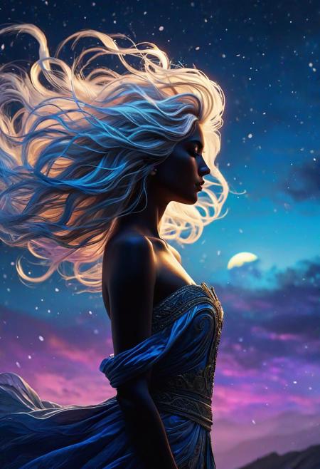 abstract style 2girl,(from side),(silhouette:1.2),profile,big hair,masterpiece,best quality,light particle,depth of field,field,scenery,fantasy,indigo light,(far away:1.1),cute girl,midriff,tribal sash,pastel colors, Traveler,yearning to explore the ends of the world to discover its wonders and help its denizens,by Andy Kehoe,(Glowing ambiance, enchanting radiance, luminous lighting, ethereal atmosphere, mesmerizing glow, evocative hues, captivating coloration, dramatic lighting, enchanting aura), ink painting, ((moon:1)), (masterpiece, top quality, best quality, official art, beautiful and aesthetic:1.2), (1girl:1.4), extreme detailed,(joshua middleton comic cover art:1.1), (Action painting:1.2),(concretism:1.2),theater dance scene,(hypermaximalistic:1.5),colorful,highest detailed, ,cloudy sky, night,flying in the sky, floating hair, full body, (masterpiece, best quality, high quality, highres, ultra-detailed),
f feelings, imaginative, highly detailed
 ultra detailed, sharp focus, best quality, masterpiece, colorful, avalanche, (glow:0.4), hands risen, glow from below, messy long white hair, night time, (heavy blizzard:1.6), volumetric lighting, best quality, masterpiece, intricate details oil painting