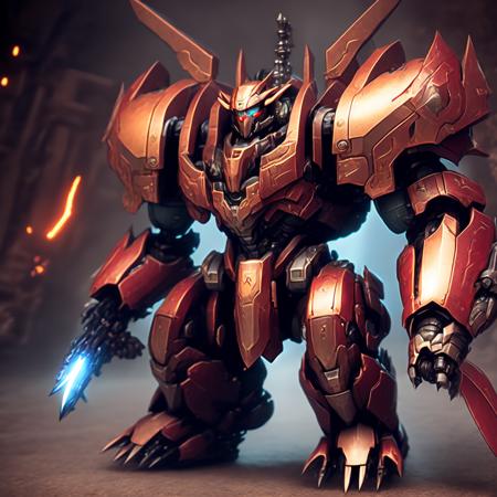 photo Diablo style Dungeons, Gundam Mecha fighting giant mobile armored mechanical beasts (GundamDungeon style:1) <lora:djzGundamDungeon:0.8)