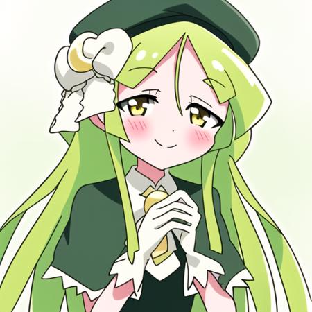 luna tsukuyomi gloves green hair hat long hair white gloves green headwear brooch green capelet claws choker animal hands monster girl wolf ears