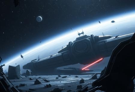 #space #station #StarWars #animation #destroyed #oldrobots #smallships #abandonment #atmosphere #mystery #futuristic #decay #dimlighting #shadows #isolation #cosmic #distantstars #nostalgia
Create an animated image of a space station reminiscent of Star Wars. The station should appear destroyed, with remnants of old robots and small ships scattered throughout. The atmosphere should evoke a sense of abandonment, with dim lighting and shadows enhancing the feeling of desolation.
