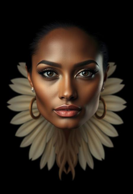 Ebony African Women, symmetrical  african female portrait, beautiful makeup, black background, side soft light, highly detailed, melancholic, masterpiece Photography in the style of Oleg Dou, soft light hyper clean photography, (((Oleg Dou photography style)))