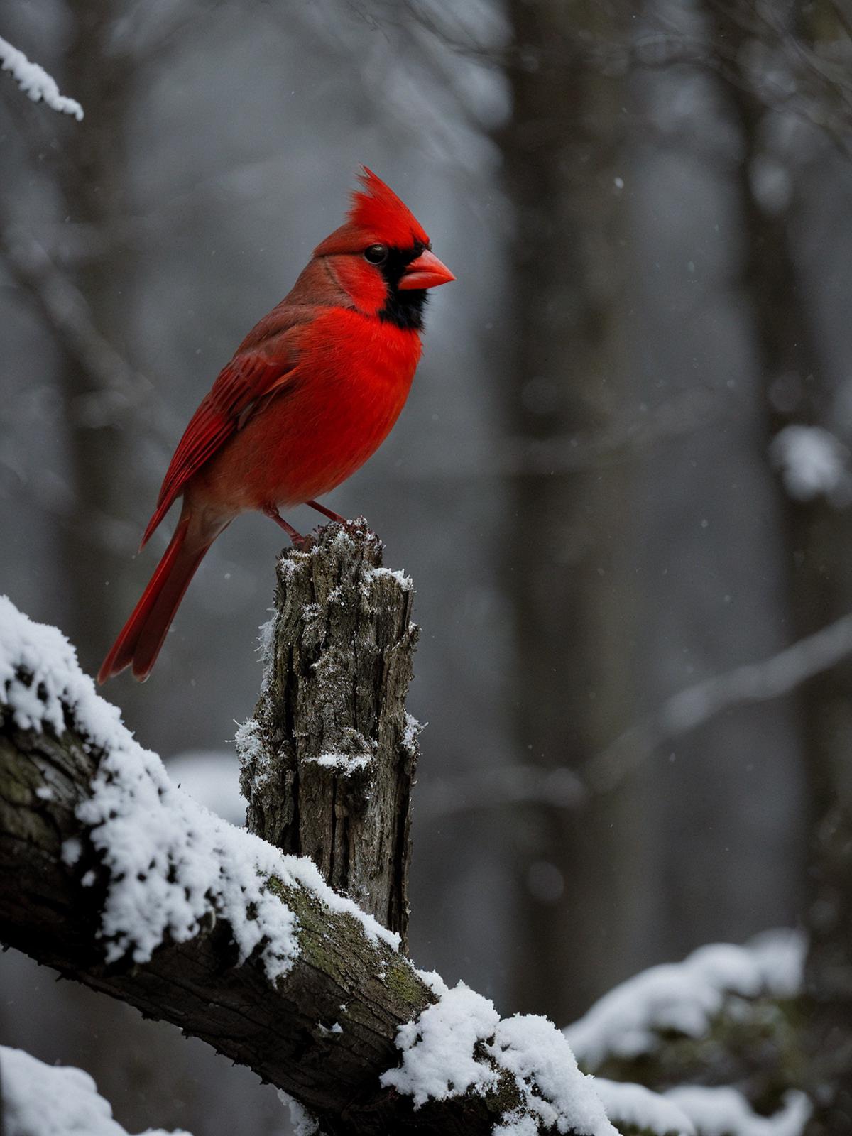 A Cardinal Bird Perched on a Snow-Covered Branch