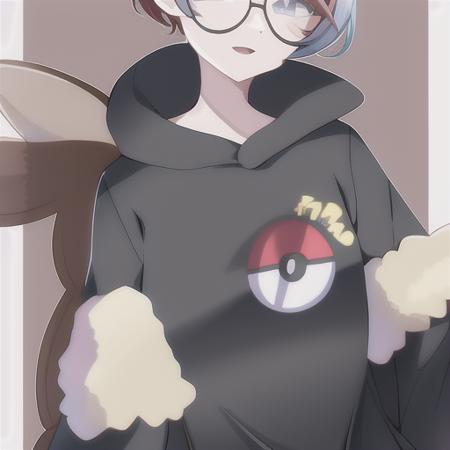 pokemon_penny_dan, looking at viewer, smile, open mouth, hairclip, sleeveless shirt, black shirt