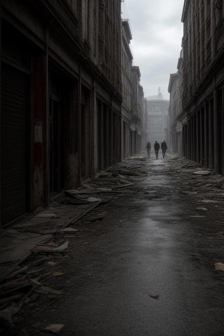 Quarantine Zone of a Plague: Abandoned streets, quarantined individuals, and the desperate search for a cure.