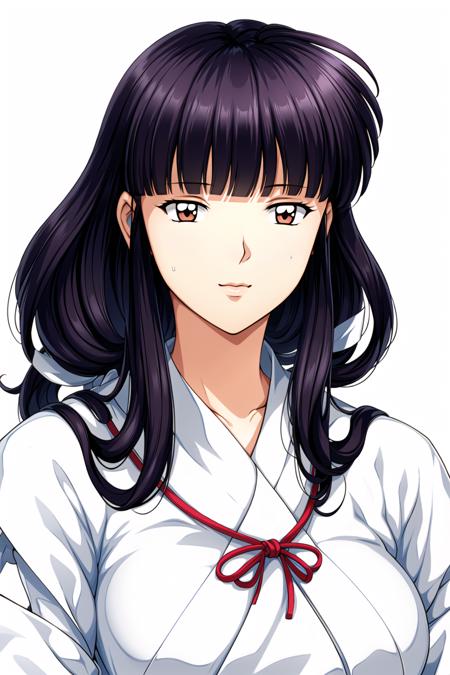 Simple White Background,
white kimono,White japanese clothes,wide sleeves,red hakama,
<lora:Kikyo_Inuyasha-KK77-V1:0.7>,
bangs, blunt bangs, brown eyes, long hair,Black Hair,
<lora:Oda_Non_Style-KK77-V2:0.3>,<lora:more_details:0.1>,
1 girl, 20yo,Young female,Beautiful Finger,Beautiful long legs,Beautiful body,
Beautiful Nose,Beautiful character design, perfect eyes, perfect face,expressive eyes,perfect balance,
looking at viewer,(Focus on her face),closed mouth, (innocent_big_eyes:1.0),(Light_Smile:0.3),
official art,extremely detailed CG unity 8k wallpaper, perfect lighting,Colorful, Bright_Front_face_Lighting,White skin,
(masterpiece:1.0),(best_quality:1.0), ultra high res,4K,ultra-detailed,
photography, 8K, HDR, highres, absurdres:1.2, Kodak portra 400, film grain, blurry background, bokeh:1.2, lens flare, (vibrant_color:1.2),professional photograph,
(Beautiful,large_Breasts:1.4), (beautiful_face:1.5),(narrow_waist),