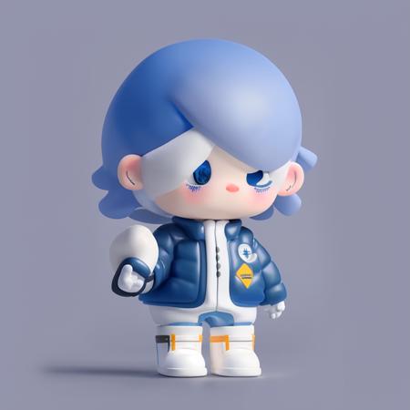 a boy ,blue hair,  black  coat,white  hair,standing split, Soft light, white background <lora:Chibi persona:1>