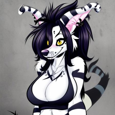 crux, tail, striped, female, cleavage, <lora:crux_3400:.7> <lora:add_detail:1.0>