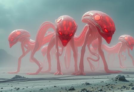 solo,full body,hellish translucent alien creatures with realistic human faces and skin on an alien world,artstyle zdzisaw beksinski and greg rutkowski,very intricate details,high resolution,4 k  art,concept art, high coherence, Vasnetsov, Gores Gavrilenko and Loish