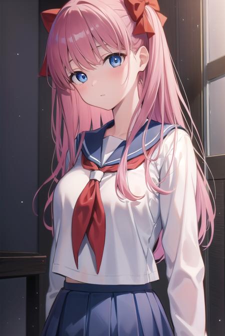 nodokaharamura, <lora:nodokaharamuratest:1>,
nodoka haramura, blue eyes, hair bow, long hair, pink hair, bow,
BREAK blue skirt, kiyosumi school uniform, pleated skirt, school uniform, serafuku, skirt,
BREAK looking at viewer,
BREAK indoors, classroom,
BREAK <lora:GoodHands-vanilla:1>, (masterpiece:1.2), best quality, high resolution, unity 8k wallpaper, (illustration:0.8), (beautiful detailed eyes:1.6), extremely detailed face, perfect lighting, extremely detailed CG, (perfect hands, perfect anatomy),