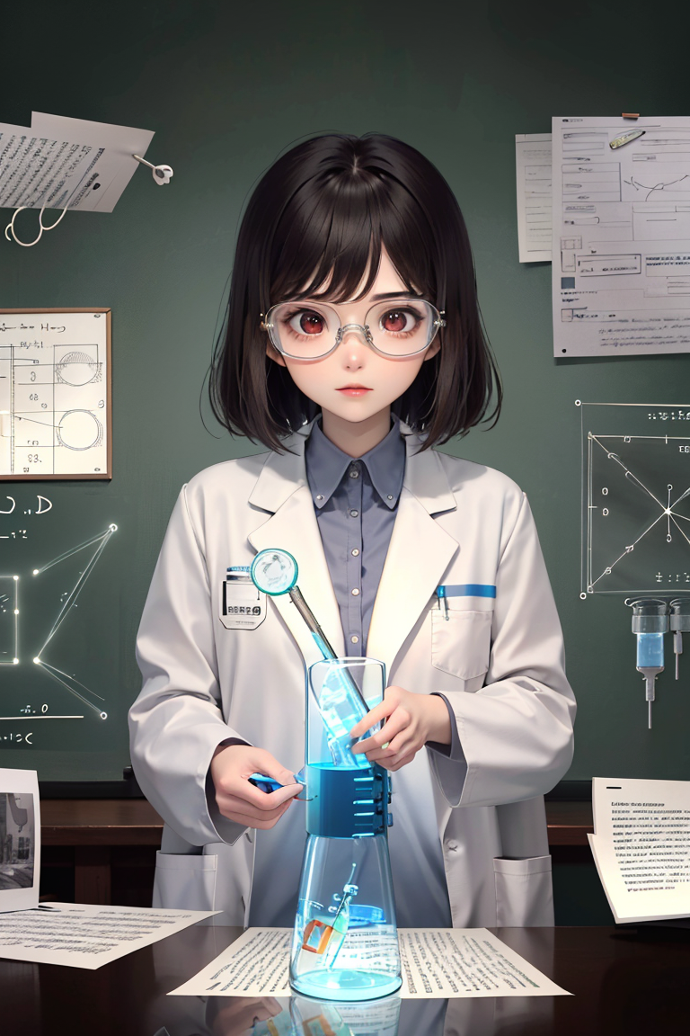 <lora:hipoly3DModelLora_v20:0.5>,masterpiece, best quality,
1girl,  
Scientist, Wearing lab coat, safety goggles or glasse...