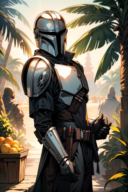 StarWMandalorian, 1boy, solo, no face, helmet