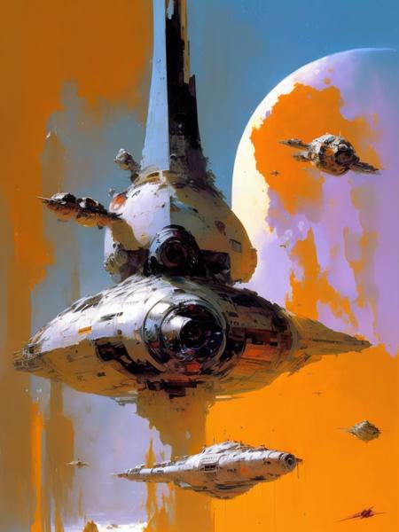 <lora:JohnBerkey:1>by John Berkey spaceship and space station, by John Berkey,