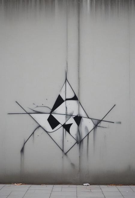 A thought-provoking, minimalist graffiti art piece depicting a dynamic interplay of shapes and colors representing the paradoxical essence of life and death, cleverly contrasted against the simplicity and ruggedness of urban concrete. The composition captures the ephemeral beauty of street art that seamlessly fuses with the brutal urban environment, eloquently addressing the dichotomy of life in the city.
