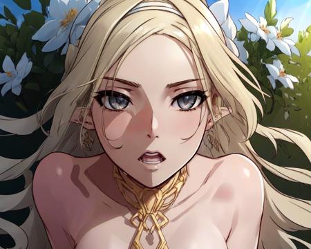 <lora:e7 Iseria3:0.7> e7 Iseria, gray eyes, flat chest, laying in a flower field, nsfw, nude, fully naked, showing nipples, outdoors, clear sky, pointy ears,
(masterpiece),  best quality, highres, 4k, 8k, Detailed Illustration, intricate detail, cinematic lighting, amazing quality, 1girl, fit female, amazing shading, soft lighting, facing camera, perfect eyes