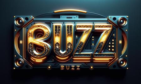 photorealistic, (BUZZ text logo:1.38), dj equipment, big speakers, boombox, neon led indicators, digital machine, led screen, house music, party, colorful