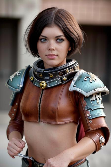 <lora:warhammer40KSisters:0.6>, <lora:DiddyLicious_v4:1> a stunning diddylicious, analog style, short brown bob, (freckles on face), short hair,1girl, warhammer 40k, space marine, armor, adepta sororitas, beautiful face, highly detailed face, cowboy shot,