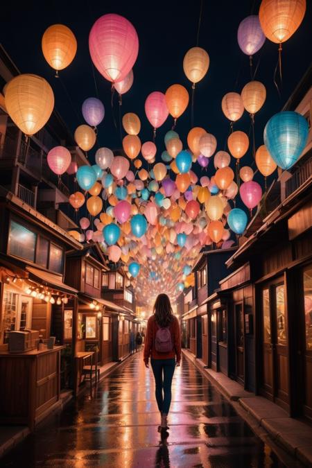 1 girl,  walking on street,  colorfulnight, vertical decoration, Frames,  horizontal decorative, Void volumes, Stacked volumes, horizontal decorative, island, treehouse, colorfulnight, more detail XL, zoya,<lora:EMS-61413-EMS:0.800000>,<lora:EMS-263874-EMS:1.000000>