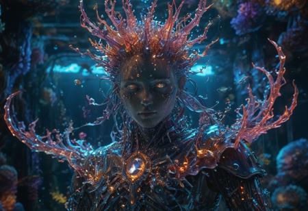 piercing light, (aesthetics:1.1), (low colors:1.2), BREAK,
<lora:-_SDXL_-_holo_effect_V1.0:1>, hi-tech and futuristic holographic scanning, bioluminescence, optical fiber, masterpieces, octane rendering, unreal engine, intricate details, UHDR, 32, futuristic epic scene, super beautiful and realistic picture (( (fantastic landscape))) of ((underwater world)),fantastic sea creatures, mermaids, god neptune in (hdr), 8K quality, many living organisms, (fish), (coral), octopus, jellyfish, crustacean, etc. 1 ((research submarine)), wreck, ((1 heavy diver))
