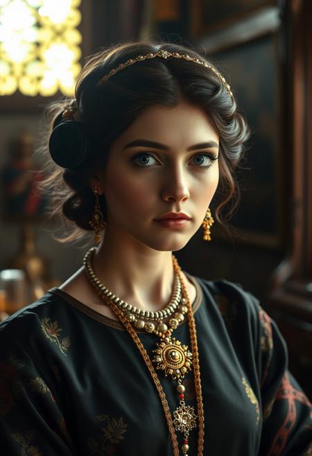 source_photo, photorealistic, masterpiece, 4k, ray tracing, intricate details, highly-detailed, hyper-realistic, 8k RAW, cinematic light, dramatic light, shallow depth of field,  high budget, bokeh, cinemascope, best view, best angle, XIXth century, Baudelaire, orientalist, collector, surrealist poetry, "Les yeux fixés sur moi, D'un air vague et rêveur elle essayait des poses, Et la candeur unie à la lubricité
Donnait un charme neuf à ses métamorphoses"