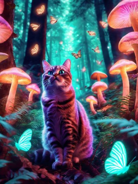 Pet portrait glowing forest glowing mushrooms glowing butterflies