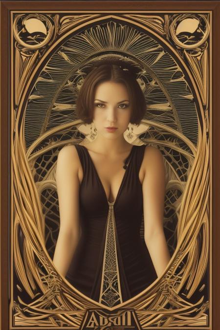 Seductive beauty, sexy pose, art nouveau, art deco, looking at viewer,Inusen