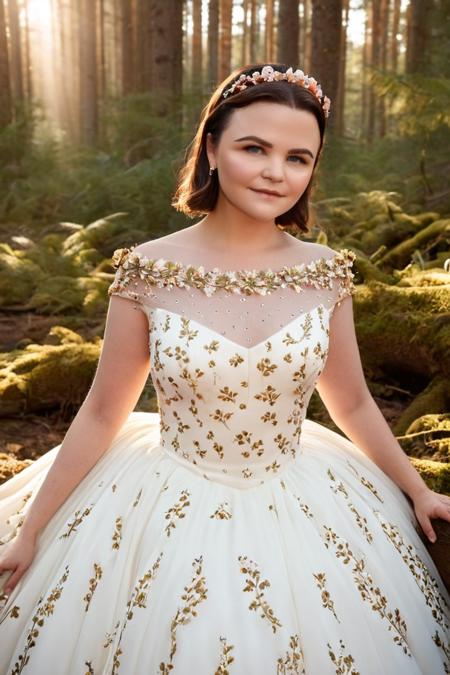 Snow White (ginnifer goodwin) <lora:snowWhite:1>, exuding timeless innocence and purity, wears enchanting dress with floral accents. BREAK
She is planking amidst a whimsical forest filled with vibrant wildlife, illuminated by the warm rays of dawn, captured in a professional portrait with a three-quarter angle, showcasing her enchanting bonny and charm. . 35mm photograph, film, bokeh, professional, shot by david hurn, 4k, highly detailed