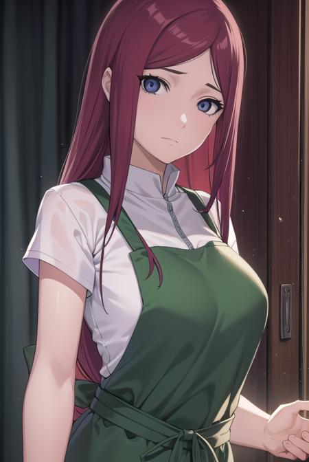 kushina, <lora:kushina-lora-nochekaiser:1>,
kushina, long hair, hair ornament, red hair, hairclip, (grey eyes:1.5),
BREAK shirt, dress, jewelry, white shirt, short sleeves, apron, bracelet, green apron, collar,
BREAK looking at viewer, upper body, full body, cowboy shot,
BREAK indoors,
BREAK <lyco:GoodHands-beta2:1>, (masterpiece:1.2), best quality, high resolution, unity 8k wallpaper, (illustration:0.8), (beautiful detailed eyes:1.6), extremely detailed face, perfect lighting, extremely detailed CG, (perfect hands, perfect anatomy),