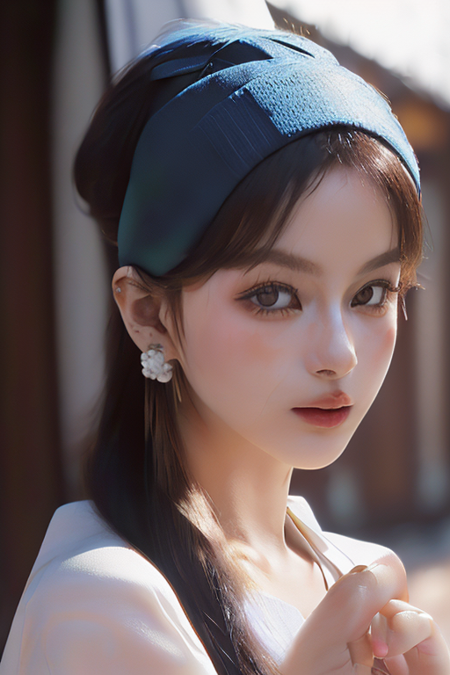 1girl,(close-up:1.4),(winter ,snowy:1.2),(RAW photo:1.2), (photorealistic:1.4),(masterpiece:1.3),(best quality,1boy:1.4), dreamlike, (detailed eyes),(detailed facial features), (detailed clothes features) solo, cute,closed mouth, (medium breasts), black hair, black eyes, crystal pendant, Long blue scarf,White long wool coat,Black thick pantyhose,Brown snow boots,(detailed face), grunge,(high detailed skin:1.2),soft lighting, high quality,