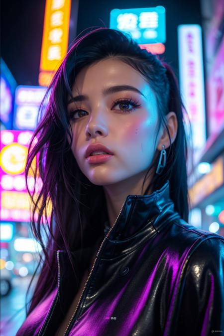 Cyberpunk,1girl,solo,long hair,blurry,neon lights,looking at viewer,cyberpunk,black hair,blurry background,parted lips,lips,upper body,depth of field,science fiction,jacket,outdoors,black eyes,
1girl,best quality,masterpiece,illustration,an extremely delicate and beautiful,CG,unity,8k wallpaper,Amazing,finely detail,masterpiece,official art,extremely detailed CG unity 8k wallpaper,incredibly absurdres,huge filesize,ultra-detailed,highres,extremely detailed,beautiful detailed girl,<lora:Cyberpunk_20240131072835:0.8>,