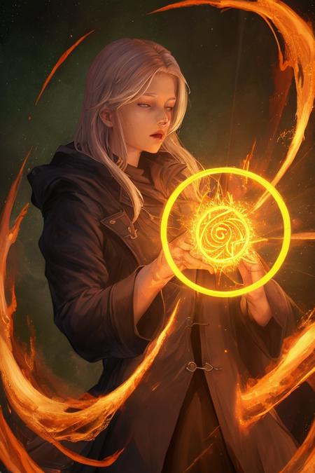 Aes sedai casting a spell, surrounded by a vortex of energy