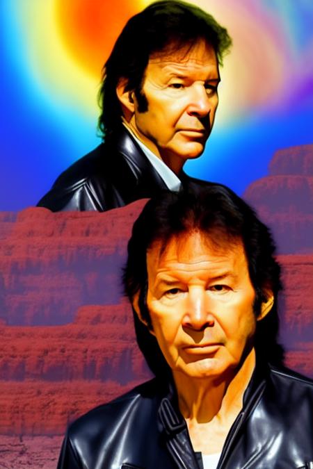 Giant NeilBreen hovering over the milky way galaxy,  wearing black leather jacket without a collar, high detail,  oil painting on black velvet, by Alex Grey