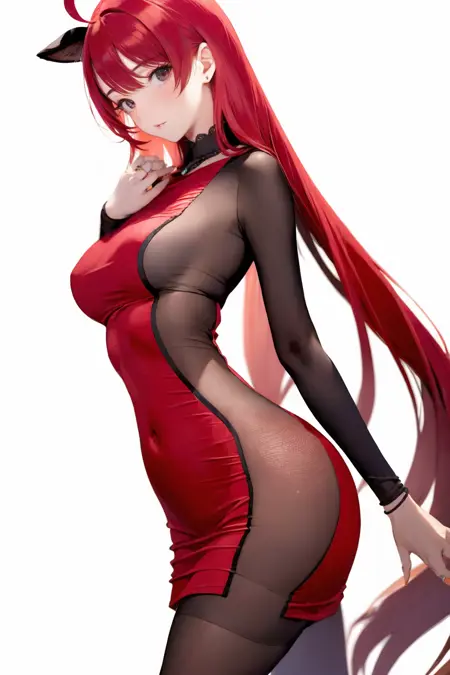 红色贵妇侧透黑丝长裙-(cosplay)(情趣制服)Red noble side sheer black silk gown - (Cosplay) (Erotic Uniform)