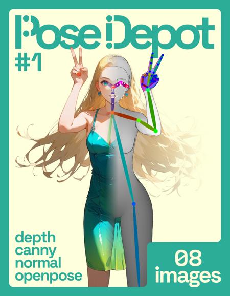 [OpenPose + Depth + Canny + Normal] Pose Depot #1: Double Peace Sign Pose Depot #1