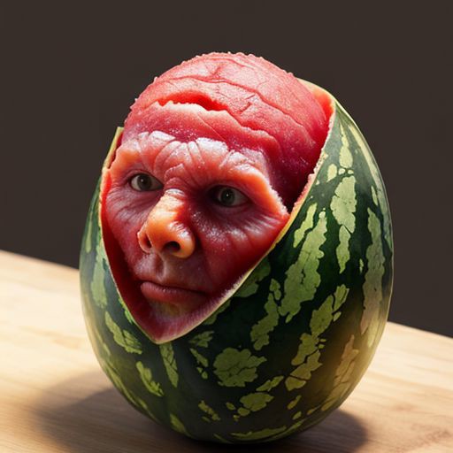 Watermelon looks like a human head, morph, photo realistic