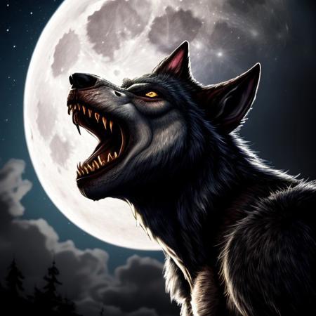 <lora:werewolf_v0.2:1> 1boy, werewolf, howling, full moon, night, clouds, fog, horror \(theme\), monster, sharp teeth, (masterpiece), (best quality), (highly detailed), strong werewolf