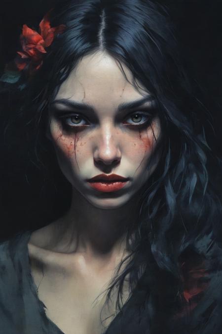 watercolor, dark, dark textured background, medieval rogue woman, frowning, Conrad Roset, Brian Froud, vivid colors, dramatic composition <lora:linquivera:1>  <lora:add-detail-xl:0.8>