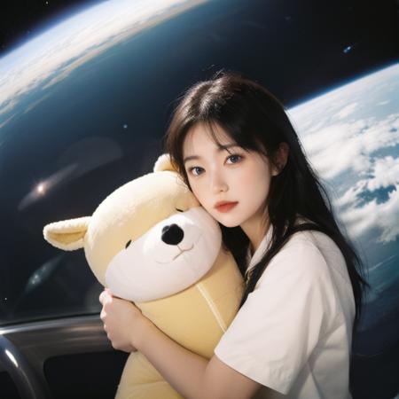 no humans,
1 girl cuddle stuffed toy, in space,
ultra high res, 4K, Best quality, masterpiece,
<lora:LoveKK_lite:0.7>