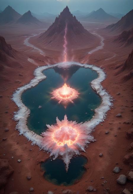 sc3n1ch0r1s0ns, environment, giant gloving crystal formation in the center of the crater, spikey crystals, fantastic fantasy, rocks, flat white desert, wet reflections, roots, , stones, magic light in the darkness,  cliffs at distance
 (8k uhd:1,4)
 <lora:add-detail-xl:1>
 <lora:Dynamic Poses:1>