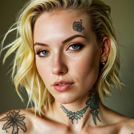 close up analogue photo of a beautiful 25 years old blond woman, clear focus, high resolution image, RAW full body analogue photo of a beautiful 25 years old woman, clear focus, high resolution image,  ,(blushing woman with full body tattoos)<lora:tattooedgirlv1_PONY:0.6>, lora:Flux_Tattoo_by_AL:0.55>,,low light, soft natural light, Rembrandt style light, Hasselblad DLSR camera, 200mm Zeiss lens, f/2.8, ,Sexy pose, erotic pose, exhibitionism, ,The Petra in Jordan with its rock-cut architecture and desert landscape