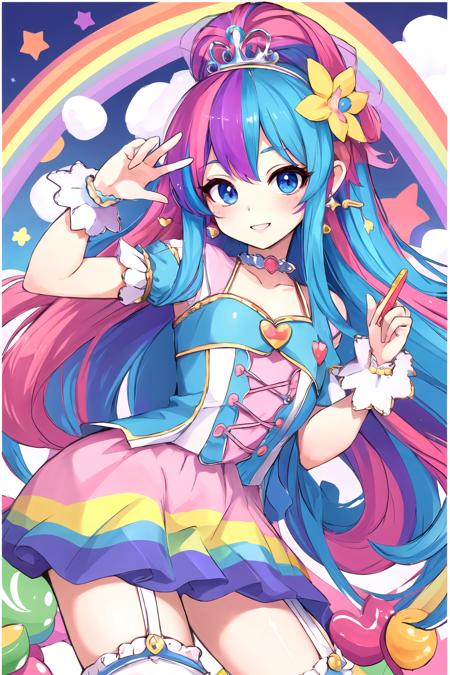 cute (chibi) princess in rainbow candy shop, highly detailed high contrast hd masterpiece of best quality in high resolution