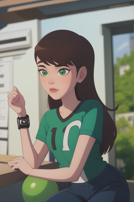 BTF_ben10, left wrist watch, brown hair, green eyes