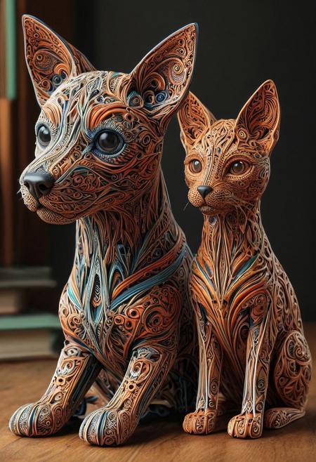 WhiteMold
award winning 3d printingillustration of a funky toydog and a funky toy cat, intricate details, beautiful composition